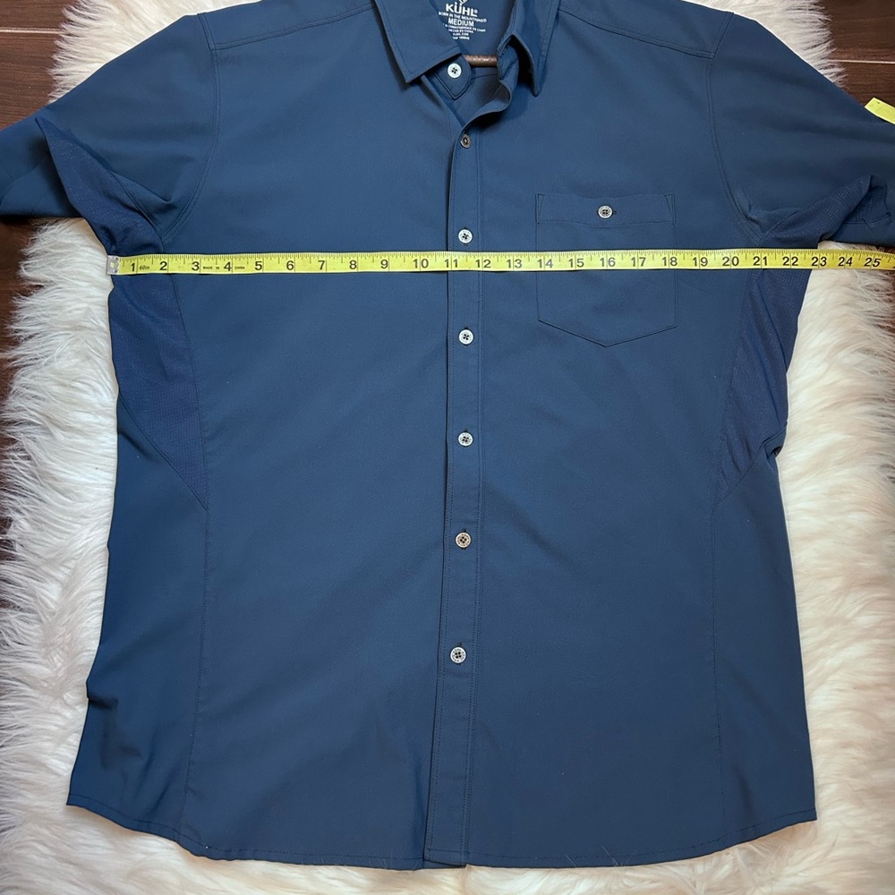 KUHL Bandit Performance Button Up Shirt Mens M Short Sleeve Blue Logo Classic - Picture 4 of 5